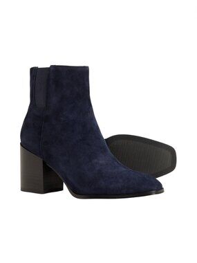 (New) Vionic – Vynn Suede Leather Ankle‑High Zip Heeled Boots (Navy Blazer) 9.5